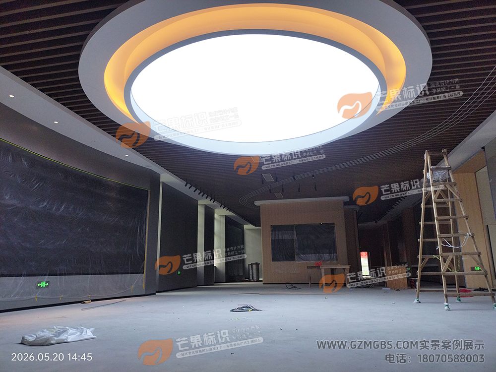 江西芒果景观标识源头工厂（赣州芒果金属有限公司）赣南医科大学综合楼大厅形象墙-三维电镀亚光玫瑰金精工字